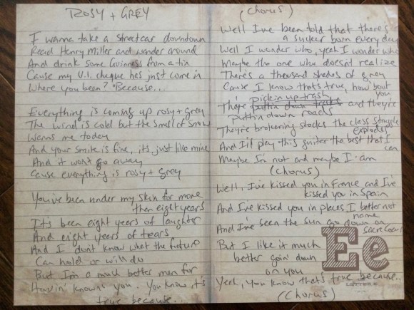 'Shakespeare my butt' Rosy &amp; grey lyrics sheet